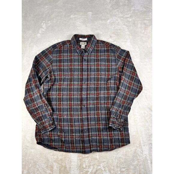 LL Bean Shirt Mens XLT Gray Red Scotch Plaid Flannel Traditional Fit L/S Camping - Picture 1 of 6